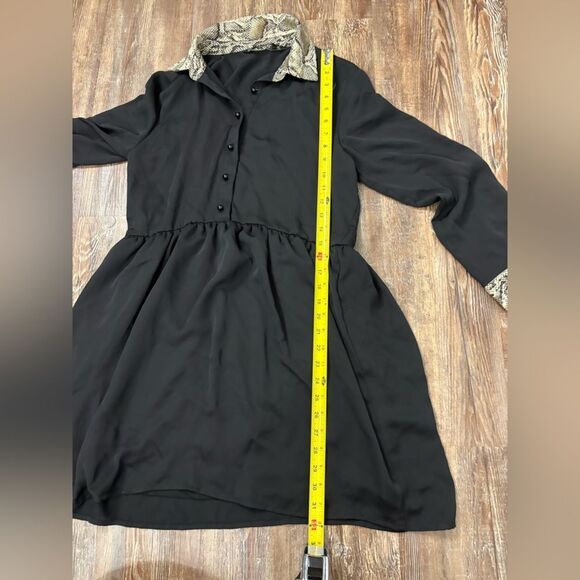 Zara Basic Black Python Snake Trim Mini Dress Size Medium Animal Print Goth - Picture 10 of 15